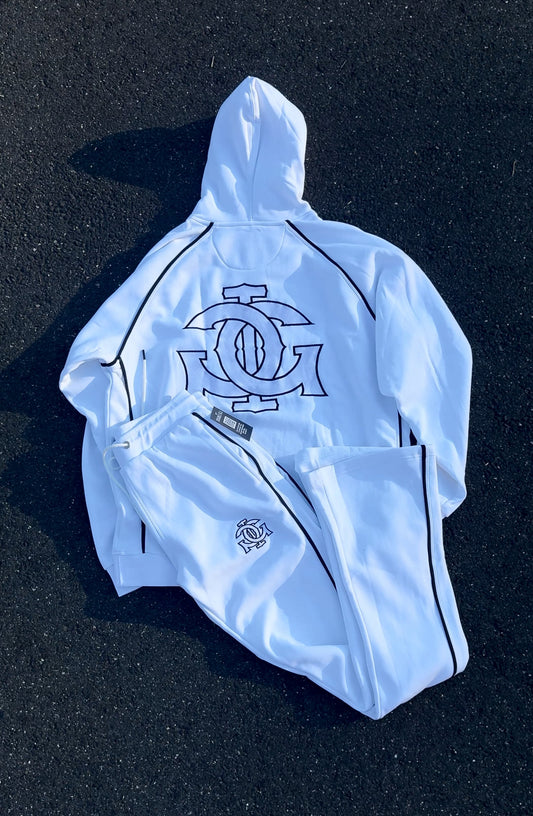 White Sweat Suit Flare Bottoms